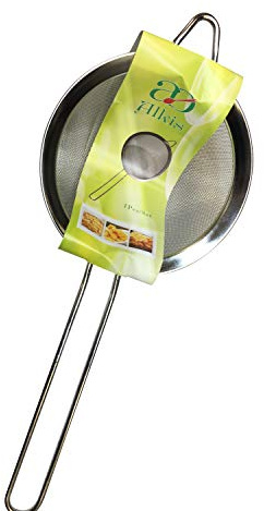 Fine Mesh Tea Strainer Colander -Alkis Small Kitchen Sieve-Stainless Steel Strainer-Ideal coffee Strainer for Baking Essentials-Pot Noodles and Cocktails-Flour Sieve,Yogurt, Spices,and Herbs-size 14cm