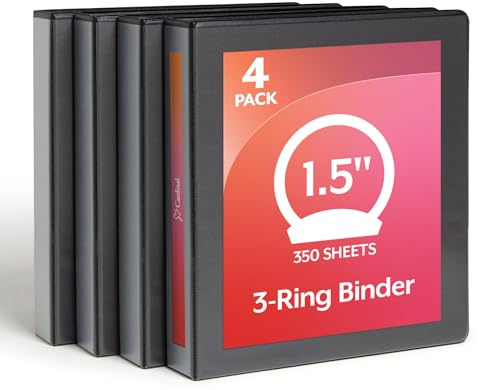 Cardinal Economy 3 Ring Binder, 1.5 Inch, Presentation View, Black, Holds 350 Sheets, Nonstick, PVC Free, 4 Pack of Binders (79519)