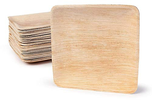 BOX And Tree| 25pièces Vaisselle Jetable Biodégradable en Feuille de Palmier 20x20cm|Assiettes Jetable Biodegradable Compostables| Matériel Palmier Bois Bambou