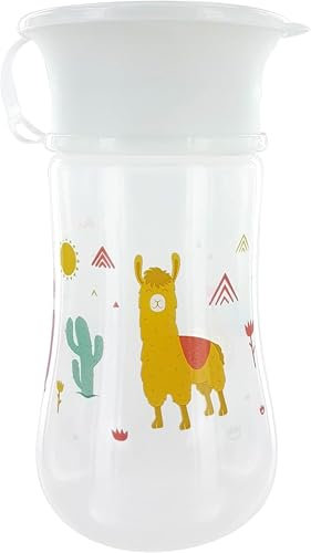 dBb Remond Tasse Bébé 360° Antifuites – 330 ml – Avec Valve Antidéversement & Couvercle – Tasse Apprentissage Bébé 9 Mois+ – Plastique Sans BPA – Tasse Transition Verre – Décor Lama