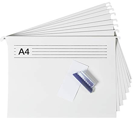 BIGSO 8er-Set Hängemappen inklusive Labels – Hängehefter aus Karton für die JOHAN Ordnungsbox – praktische Dokumentenaufbewahrung für Rechnungen, Rezepte oder Anleitungen – weiß