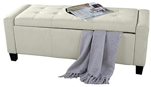 BAKAJI Cassapanca Pouf Contenitore Poggiapiedi per Camera da Letto Panca Sgabello con Struttura in Legno Rivestimento in Eco Pelle Seduta Apribile Imbottita Dimensioni: 110 x 40 x 40 cm (Avorio)