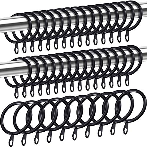 Shappy 40 Pack Metal Drapery Curtain Rod Rings with Eyelets Internal Diameter 1.18in Fits up to 0.79in Rod Hanging Drape Sliding Eyelet Black Rings for Window Door Shower Bathroom