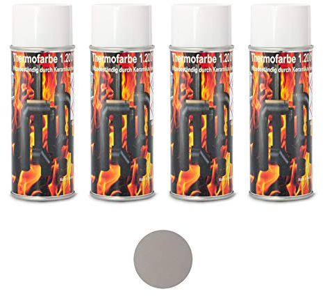 Ofenlack 1200°C Ofenspray Ofenfarbe Thermolack 4x Gussgrau Hell 400ml Lackierset