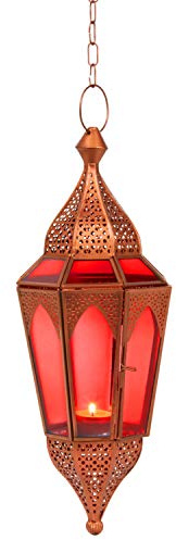 Orientalische Hängelaterne Lalita aus Glas in Rot 41 cm Windlicht