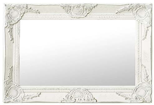 vidaXL Espejo de Pared Estilo Barroco Rectangular Colgante Armario Baño Antiguo Retro Consumo de Maquillaje Decoración Hogar Blanco 60x40 cm