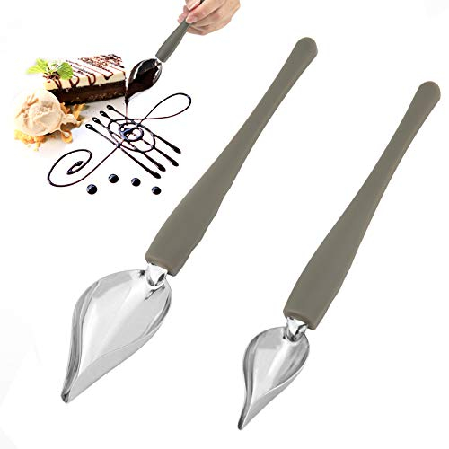 LUTER 2Pcs Precision Culinary Drawing Decorating Spoons, Stainless Steel Saucier Drizzle Spoons with Tapered Spout for Decorating Plates, Cake, Dessert (2 Sizes)