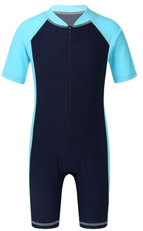 Aislor Unisex Costumi da Mare Surf con Protezione Solare UPF 50+ Bambina Bambino Costume da Bagno a Maniche Corte Protettivi da Sole in Un Pezzo Ragazzi Tuta da Nuoto Cielo Blu 12-14 Anni