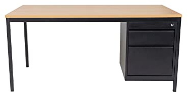 furni24 Schreibtisch mit 2 Schubladen, rechteckiger Schreibtisch mit Metalluntergestell Höhenausgleichsniveauschrauben, Schreibtisch fürs Heim und Büro, Computertisch, Buche 140x80x75 cm