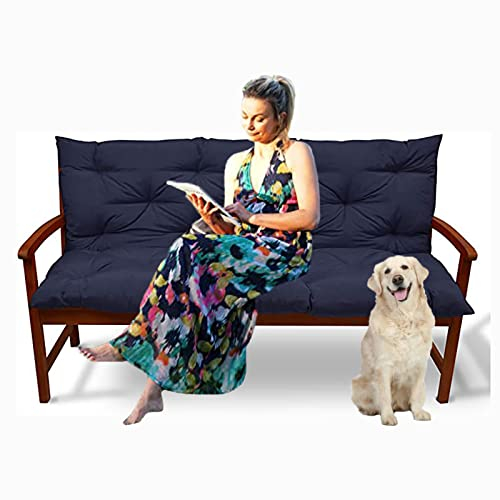 SRHWBF 2 3-Sitzer Bank Sitzkissen und Rückenkissen Bankauflage Polsterauflage Sitz + Rücken gesteppt Bankkissen mit Rückenlehne rutschfest (Navy Blue 59x39x4in)