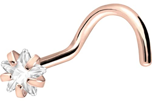 PIERCINGLINE Titan Nasenpiercing Spirale EINGEFASSTER KRISTALLSTERN Nasenstecker Roségoldfarben