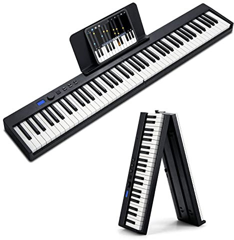 Maxmass 88 Key Digital Keyboard, Folding Electronic Piano with Full Size Semi-Weighted Keys, MIDI & Wireless Bluetooth and Carrying Bag, Multifunctional Piano for Beginner, Kids, Adult (Black)