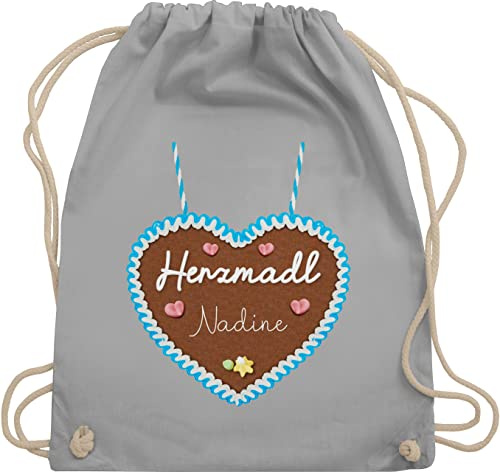 Turnbeutel Rucksack - Kompatibel Oktoberfest - Herzmadl Lebkuchenherz - Unisize - Hellgrau - oktoberfest-tasche trachtenrucksack trachten herz juterucksack trachtenrucksäcke bayrisch name beutel