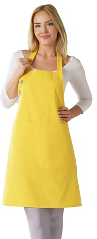 TOSHE Kitchen Apron Waterdrop Resistant Cotton Apron with adjustable Aprons for Women with Pockets 12 Color option Cooking, yellow, One size
