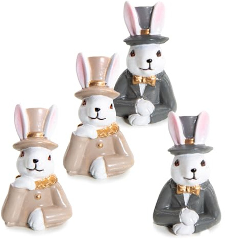 Kleine Hasenköpfe zum Hinstellen, 4 Stück: Kleine Dekohasen, Osterhasen Deko, Dekoration Ostern & Frühling, Osterdeko Miniatur, Ostergeschenk, Osterdekoration Hasen-Figuren, Hasendeko Klein, 4,5 cm