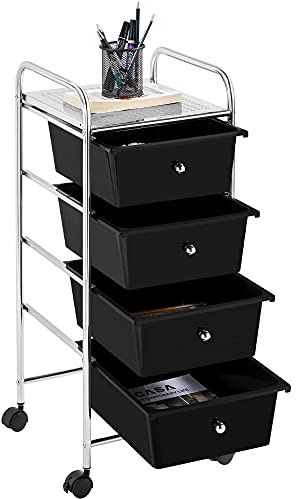 Yaheetech Carrito Auxiliar con Ruedas Carro de Almacenamiento con Cajones Carro Organizador Plastico Cajoneras Oficina para Transporte Negro