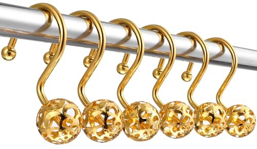 Housoutil Duschvorhanghaken, 12 Stück Ringe Duschvorhang Gold, Hohlkugel Duschvorhangringe Edelstahl Für Duschvorhangvorhänge