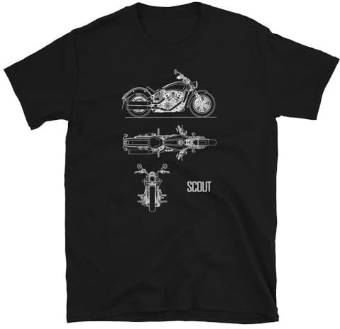 Indian Scout Herren-T-Shirt, Indian Bike, Blueprint, Sport, T-Shirt, Schwarz , M
