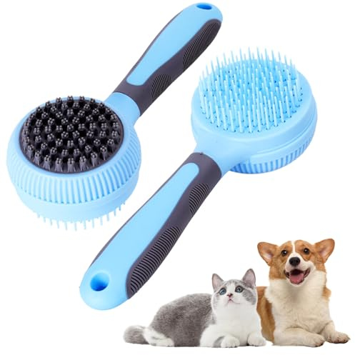 Nobleza 2 in 1 Double Sided Cat Grooming Brush, Self Cleaning, Massage Brush for Long and Short Haired Cats & Dogs