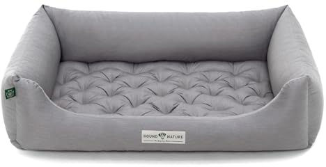 HOUND & NATURE | Orthopädisches Hundebett Zermatt, Hundekorb für Größere Hunde mit hohem Rand, Kuscheliges Hundesofa mit Hundekissen waschbar (L - 105x75 cm, Hellgrau)
