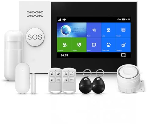 PGST 8 piece Home Security Burglar Alarm System, WIFI + GSM for Home and Apartment, with Door/Window Contact, Motion Detector, Works with Alexa and Google for Home