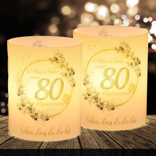 16 Windlichter 80. Geburtstag Tischdeko Happy Birthday Männer Frauen Deko, Teelichter oder Kerzen