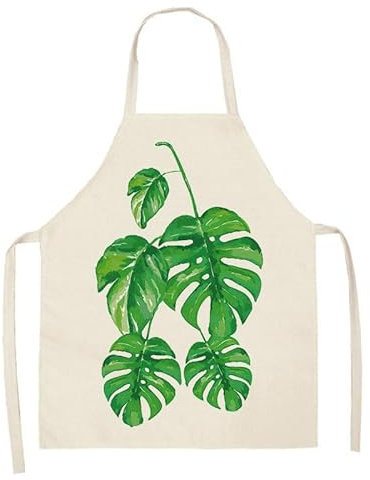 Delantal Cocina Hombre Patrón De Hojas De Palma Delantal Cocina Mujer Algodón Cáñamo Delantal Cocina Antimanchas Delantales de Cocina Ajustable Delantal Hombre Duradero Mandiles de Cocina 55x68cm