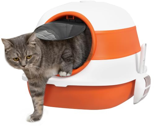 PawHut Foldable Cat Litter Tray Hooded Cat Litter Box w/High Side, Orange | Hooded Design, Litter-Trapping Grate, Flip Lid, High Sides, Air Freshener, Large Two-Way Entrance, Scoop