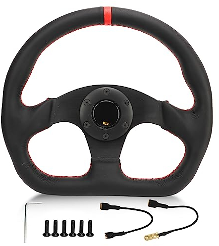 Rennlenkrad, Universal-Auto-Lenkrad Vom Typ D, Komfortables Drifting-Deep-Dish-Lenkrad, mit Leder Umwickeltes Schwarzes Rahmen-Leder-Sport-Race-Fit-Drifting-Rad