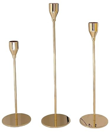 Juego 3 candelabros Dorado 33/28/23 cm, portavelas de Metal, Decoracion Vintage candelabros para Velas, para cenas a la luz de Velas, decoración del hogar, Bodas (Dorado)