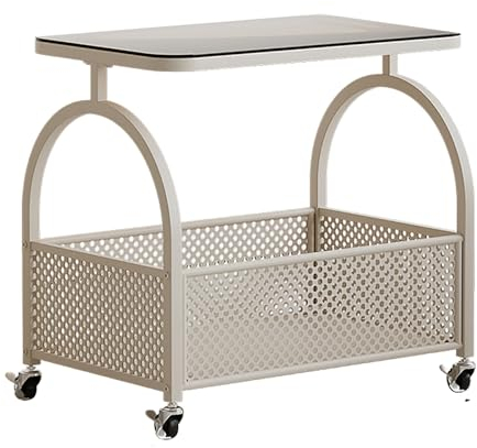 Beistelltisch aus Glas mit Metallgestell - Beistelltisch mit Rollen, ideal für Wohnzimmer, Schlafzimmer oder Balkon, Stilvoller & vielseitiger Couchtisch Wagen