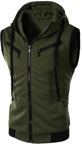 Bauzuoyo Gilet cargo da uomo all'aperto con cappuccio Gilet da lavoro da uomo Gilet da pesca sottile con zip Multi tasche leggero senza maniche gilet multifunzionale gilet semplice gilet all'aperto