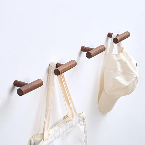 Wmama Kleiderhaken aus Holz, Wandhaken Set 4 Stück, Vintage Holzhaken mit Schrauben (Walnuss)