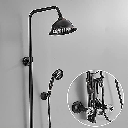 LOPZUQLY Douche Classique avec Bec de Baignoire, pommeau de Douche à Effet Pluie Rond de 8 Pouces avec Douche à Main, Ensemble de Robinet de Douche à Double poignée, Robinet mitigeur de Baignoire à m