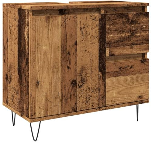 vidaXL Armoire lavabo Vieux Bois 65x33x60 cm Bois d'ingénierie, Meuble de lavabo de Salle de Bain, Meuble sous lavabo de Salle de Bain, Meuble sous-Vasque de Salle de Bain