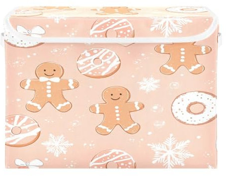Ewusp Scatole natalizie di pan di zenzero con coperchio e manici, grandi, pieghevoli, in tessuto, per armadio, organizer per casa, ufficio, stanza dei bambini