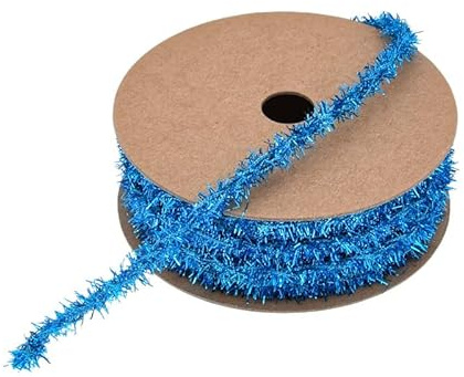 GreatRise 10 Yard Metallisch Lametta Girlande Weihnachtsgirlande Dünne Glitzer Dekoband Metallisch Glitzerlametta Bastelband für Weihnachtsbaum Hochzeit Geburtstag Dekorationen Zubehör Blau
