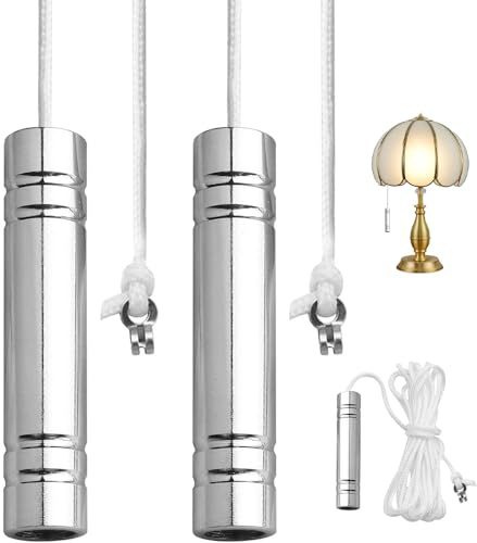 CORTHULin Bathroom Light Pull Cord Switch with Metal Handle, 2 Sets | 150cm nylon pull cord with Metal handle for ceiling lights, toilets and fans. Easy to install