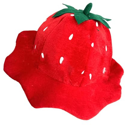 SkyPOOU Plüsch Erdbeere Obst Hut Kopfbedeckung für Themenpartys Foto Requisiten Karneval Cosplay Halloween Erdbeere Cosplay