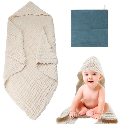 APOMOONS Baby-Badeponcho mit Kapuze, 100% Musselin-Baumwolle, 80 x 80 cm, Weiches Mulltuch, Unisex, 2 Stück, Coffee
