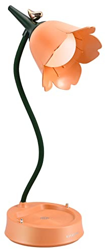LED Flower Desk Lamp, USB Rechargeable Eye Protection Night Light Dormitory Lighting Reading Lamp, Touch Dimmable Reading Table lamp Adjustable Gooseneck Night Light for College Dorm Bedroom(Orange)