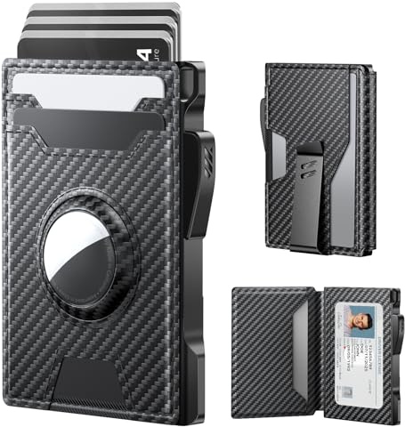 typecase AirTag Wallet for Men: Compatible with Apple AirTag (1st & 2nd Gen), RFID Blocking, Genuine Leather, Slim & Minimalist Design,13 Cards Capacitiy | ID Window | Money Clip (Carbon Fiber)
