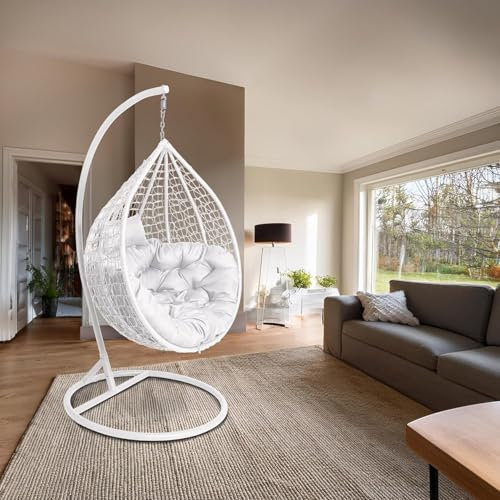 2mGoods hängekorb mit Gestell, Luxuriöser Hängesessel inkl. allergikerfreundlichem Kissen - Hängestuhl mit platzsparender runder Basis, ideal für kleinere Räume Indoor und Outdoor