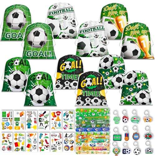 FACLJSSX Football Party Favor, 12 PACK Football Party Bags Fillers, 12PCS Tattoos Stickers, Football Slap Bracelet, Football Keychain for Birthday Football Party Gifts Bags