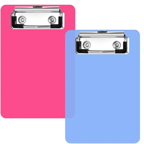 Lot de 2 mini porte-blocs A6 - Bleu et rouge rose - En plastique - Pour bloc-notes, restaurants, mémo, listes de reçus