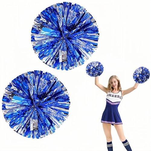 Pompones Animadora 2 Piezas Pompones Cheerleader 33 * 25 Cmpoms Animadora Para Baile Pelota Deporte Competición Espíritu de Equipo (plata + azul)