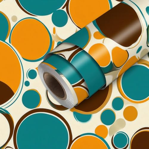 HOMETITUTE Retro Polka Dot Orange Blue Circles Wallpaper Peel and Stick Contact Paper Wall Paper Stick 17.7 x 118.1 Self Adhesive Removable Vinyl Wall Covering Bedroom Kitchen Bathroom Home Decor