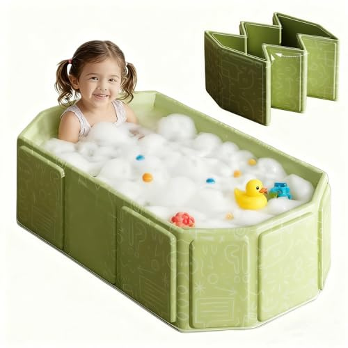 Guiwuiyu Foldable Bathtub for Children, Portable Bath Tub with Drain Plug, Large Toddler Bath for Ages 0-8, Boys and Girls Bathroom Water Pool for Indoor & outdoor Use, All-in-One Design, Space Saving
