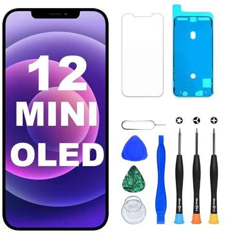 DIGI4U OLED für iPhone 12 mini Display, 5,4 Zoll Bildschirm Ersatz COF Full HD Truetone 3D Touch Bildschirm Digitizer Einheit mit Reparaturset