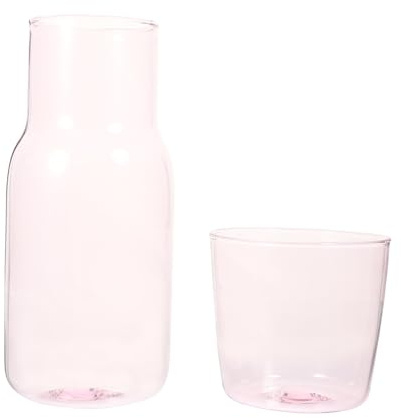 TOBBOMEY Jarra de Agua de Vidrio Resistente para Uso Doméstico Vaso Rosa para Dormitorio y Mesa de Noche Jarra para Agua Fría y Bebidas Resistente Altas y Temperaturas Accesorio Práctico